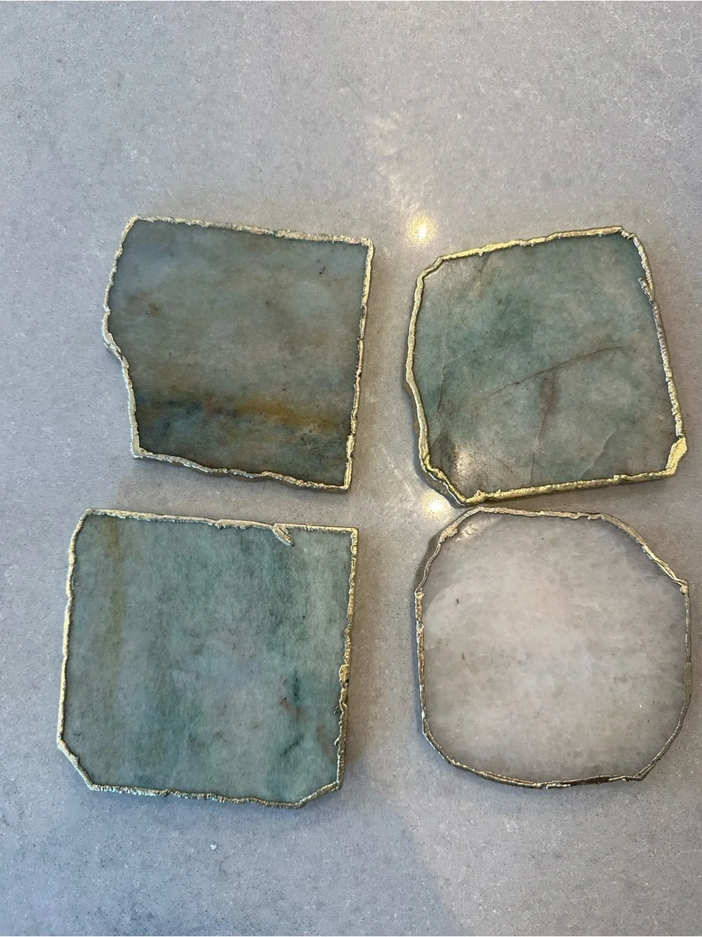 Anthropologie Pale Gray Agate Coaster with Gold Trim